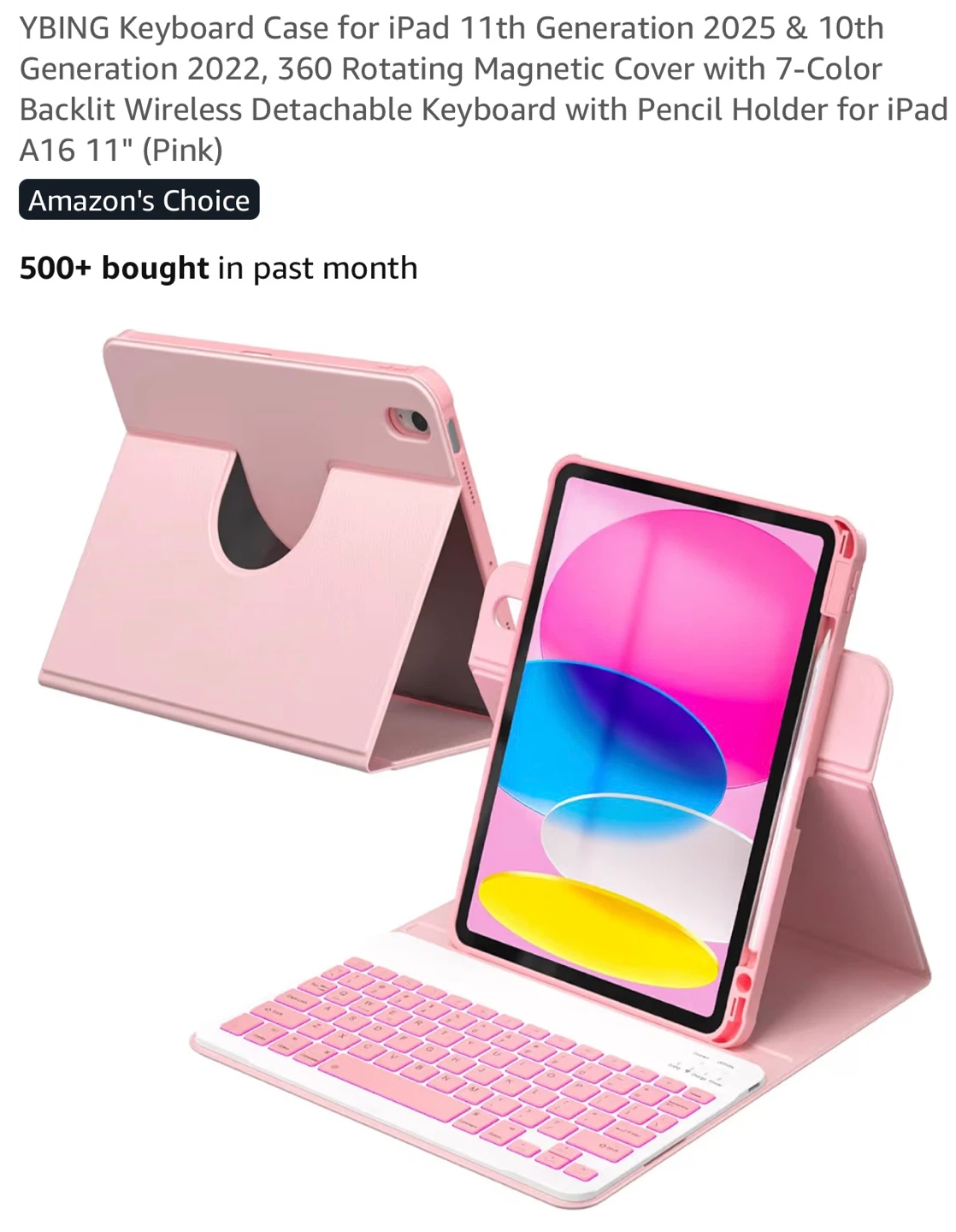 YBING Keyboard Case for iPad 11" (Pink) KC1