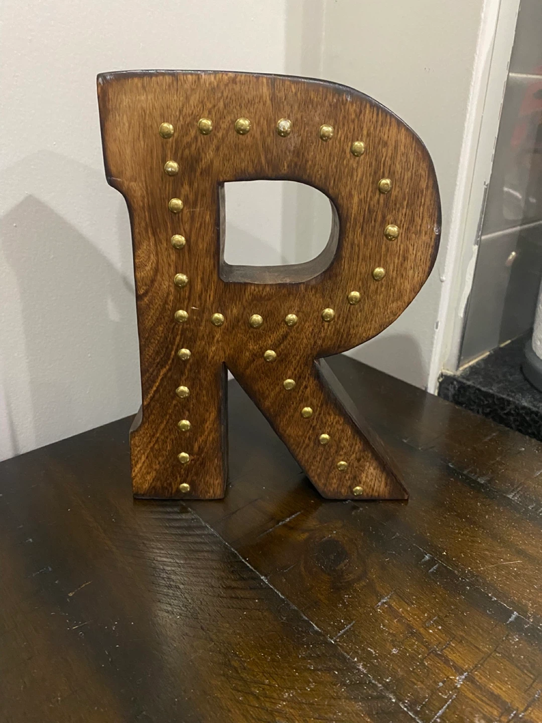 Wooden Letter R Decor with Studs