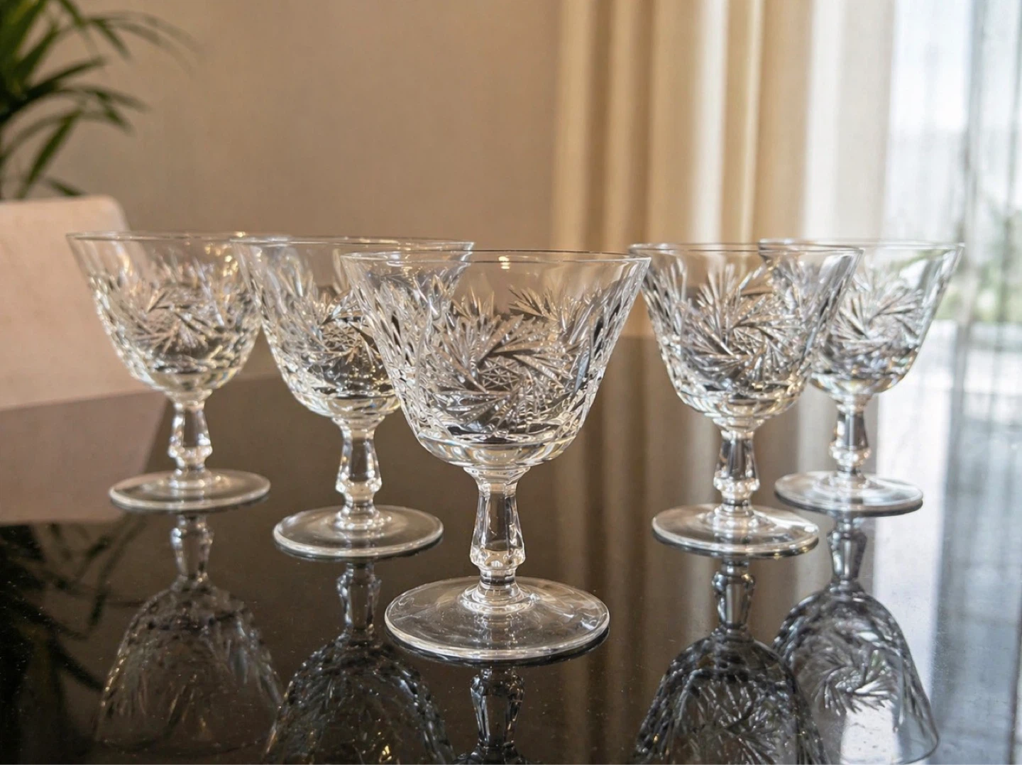 Set of 6 Cut Crystal Coupe Glasses