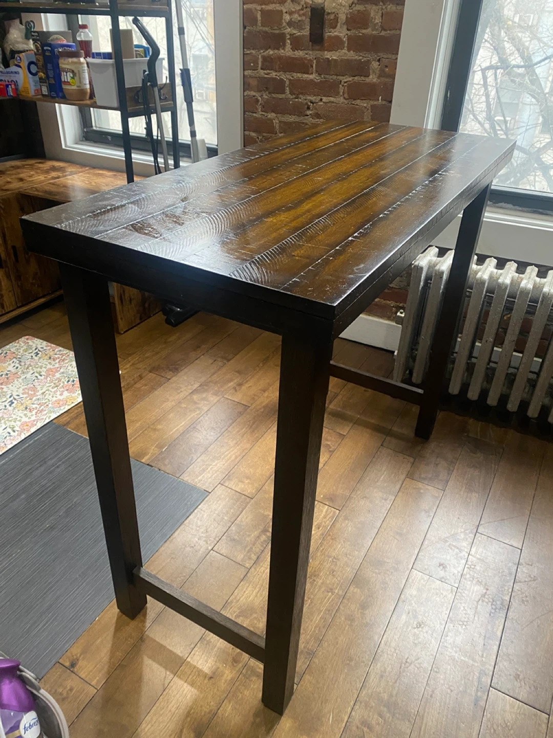 Dark Wood Bar Height Table with (2) Barstools