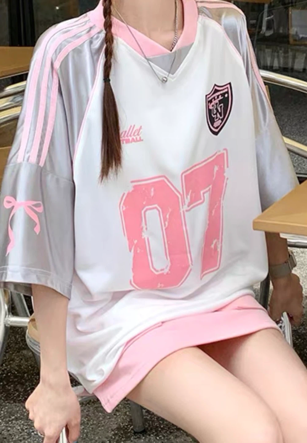 (S) Girls Pink and grey football jersey y2k - photo 2