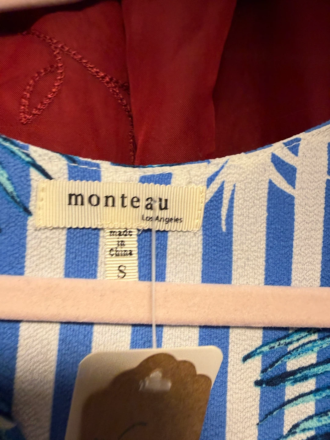 Monteau Blue & White Striped Palm Leaf Dress Size S - photo 3