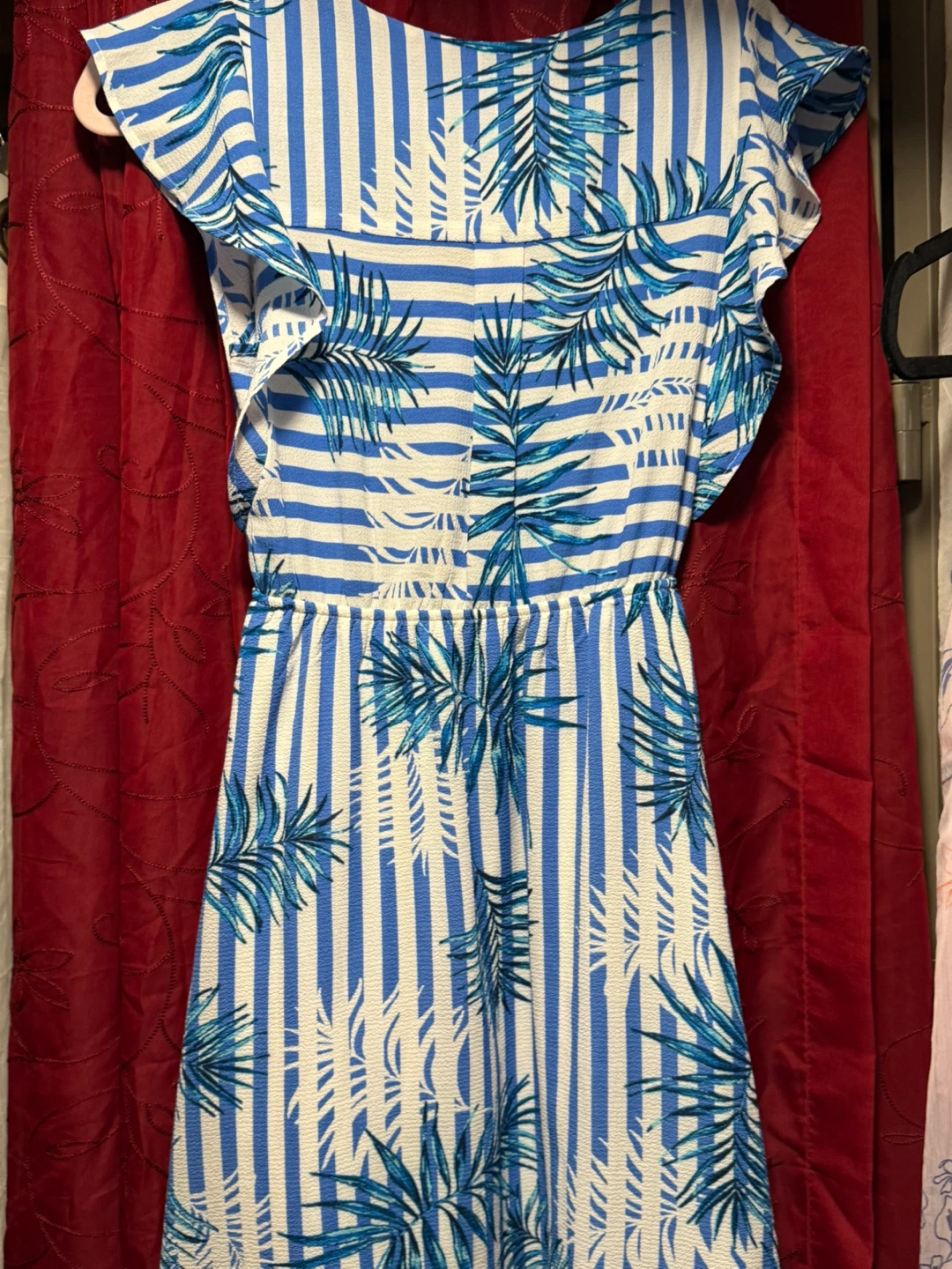 Monteau Blue & White Striped Palm Leaf Dress Size S - photo 4