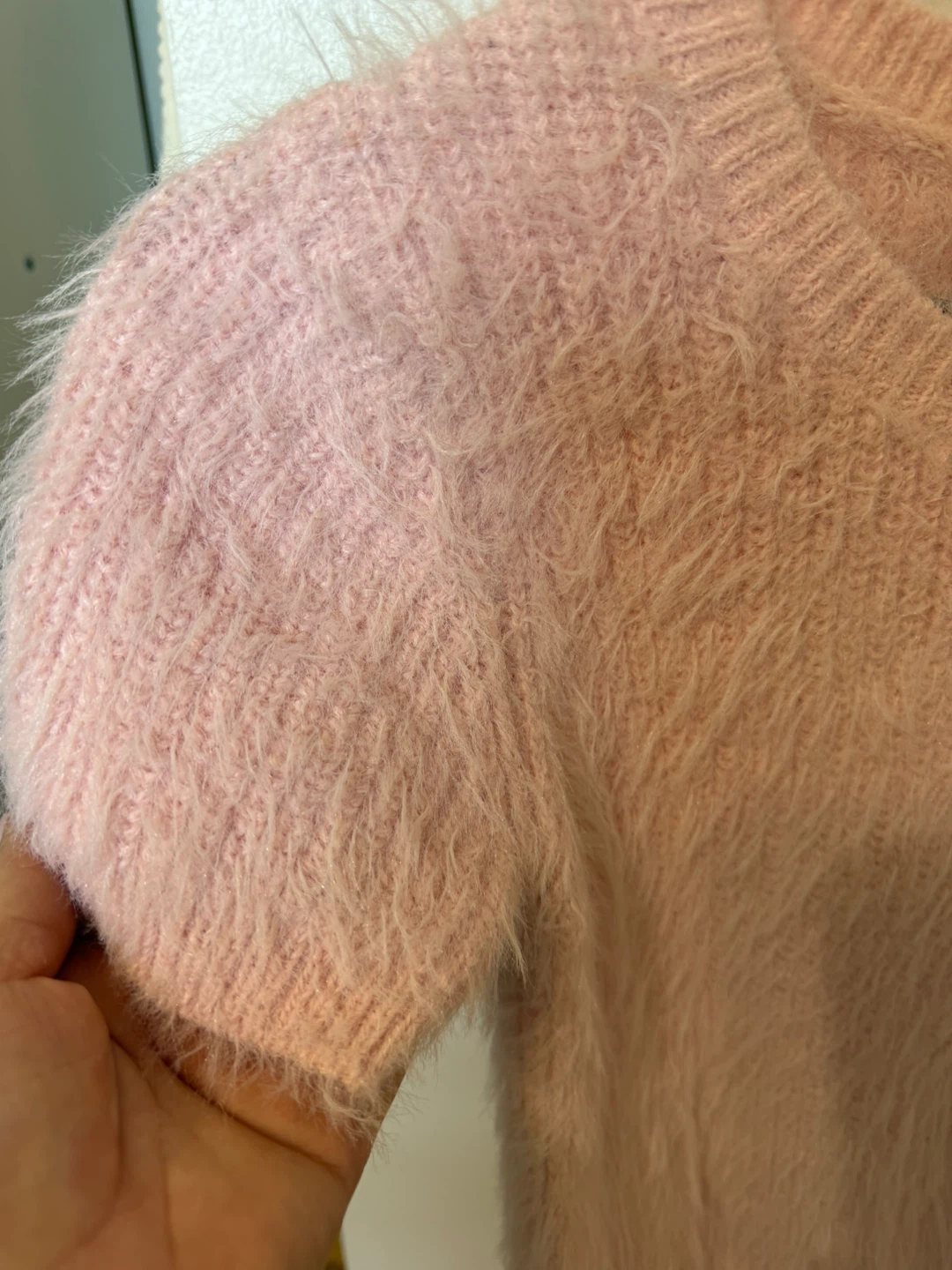 Zara Pink Fuzzy Short Sleeve Sweater Size S 🌱 - photo 3