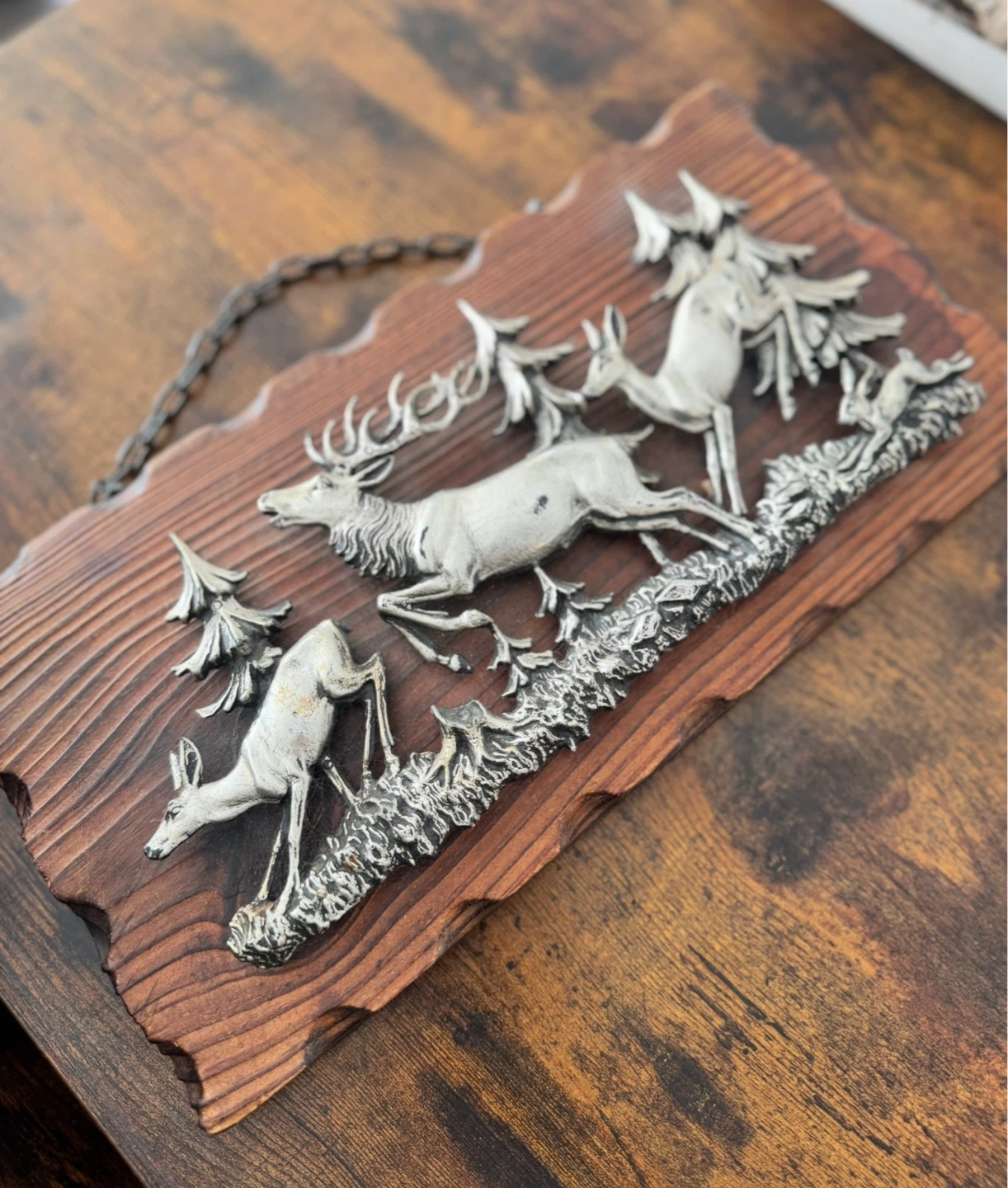 Vintage Deer Scene Wooden Wall Plaque
