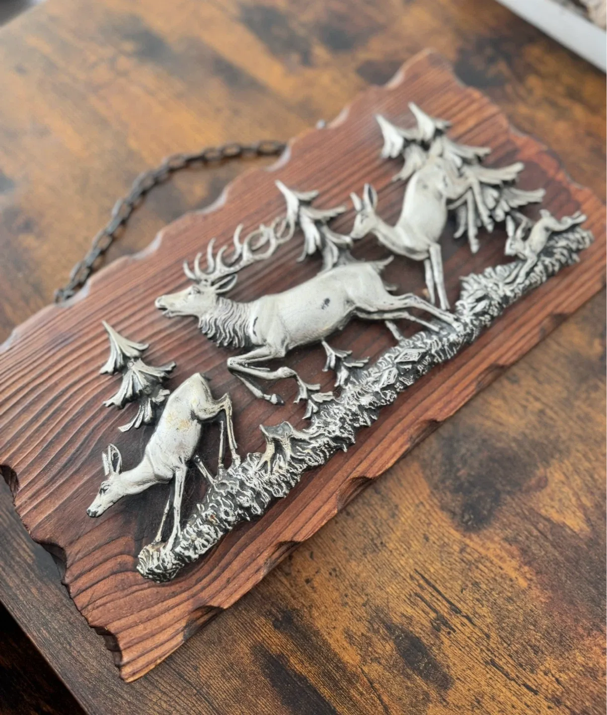 Vintage Deer Scene Wooden Wall Plaque