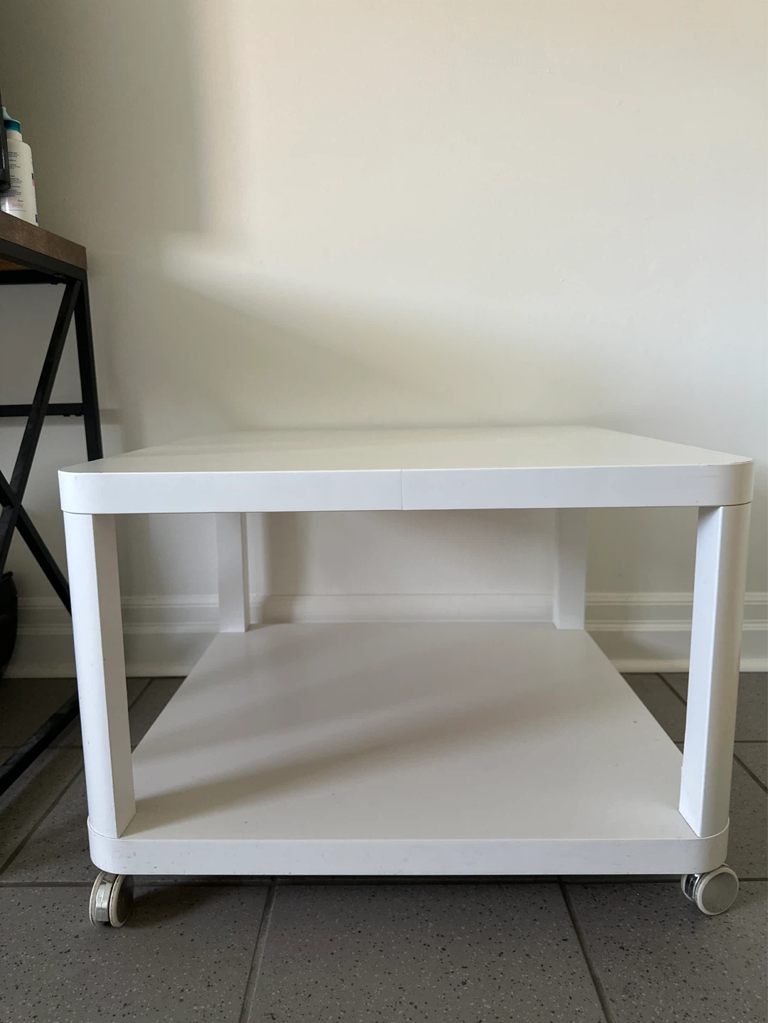 IKEA White Two-Tier Coffee Table with Wheels
