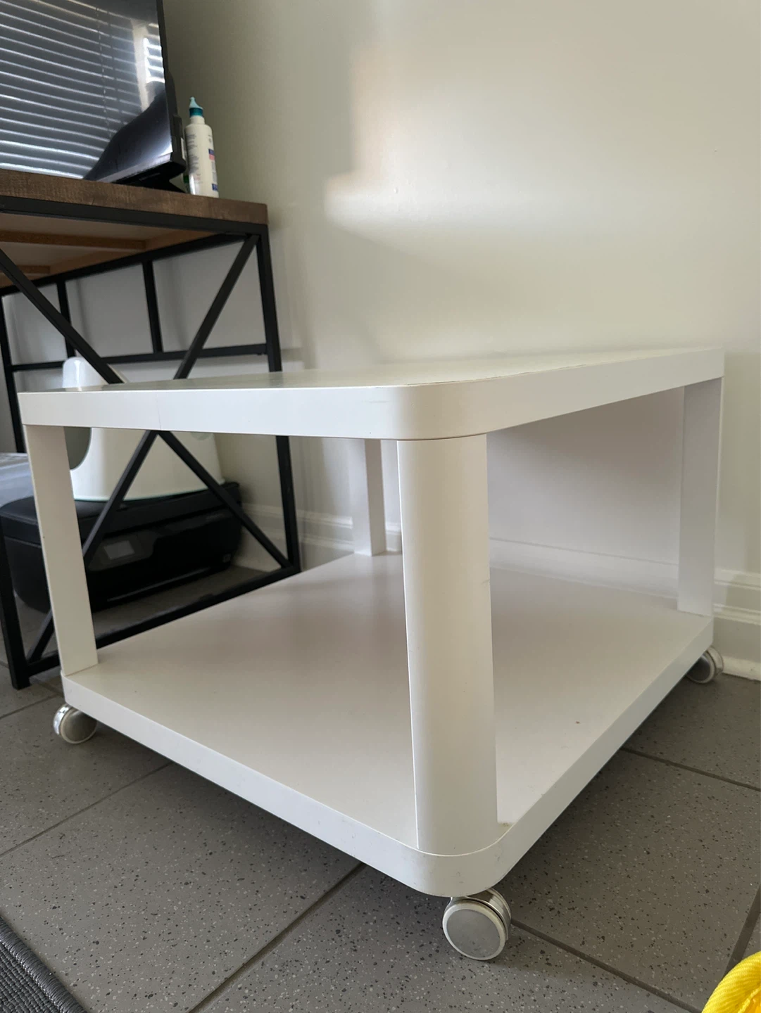 IKEA White Two-Tier Coffee Table with Wheels - photo 3