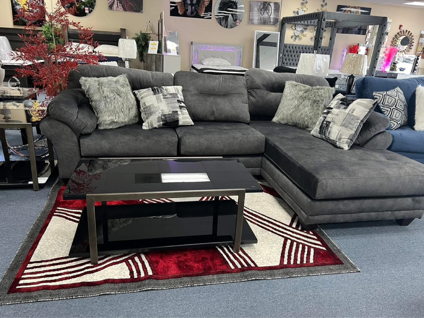 Dark Gray Sectional Sofa with Chaise
