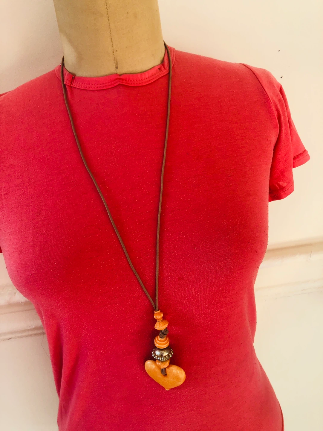 Orange Heart Beaded Necklace