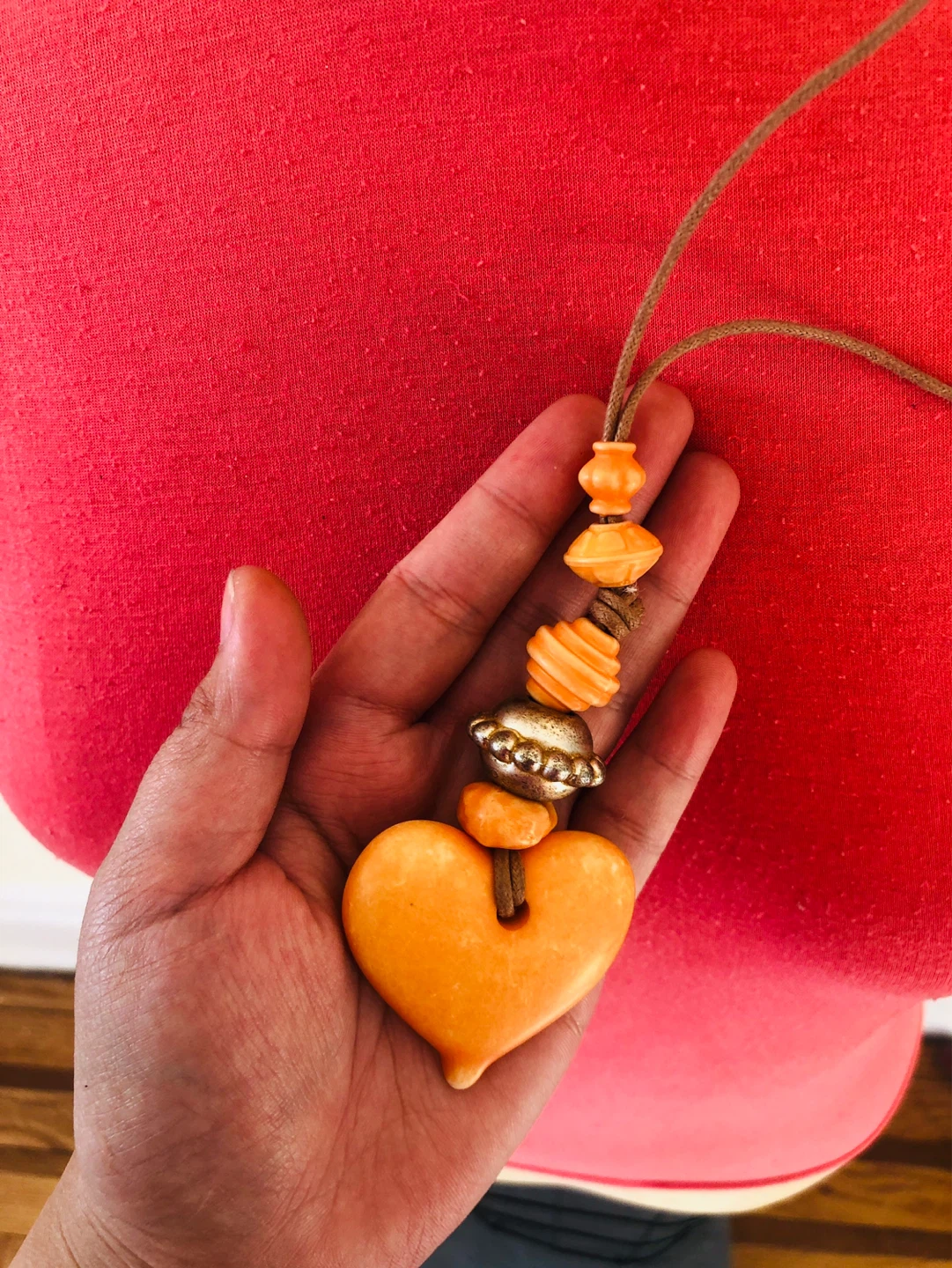 Orange Heart Beaded Necklace - photo 2