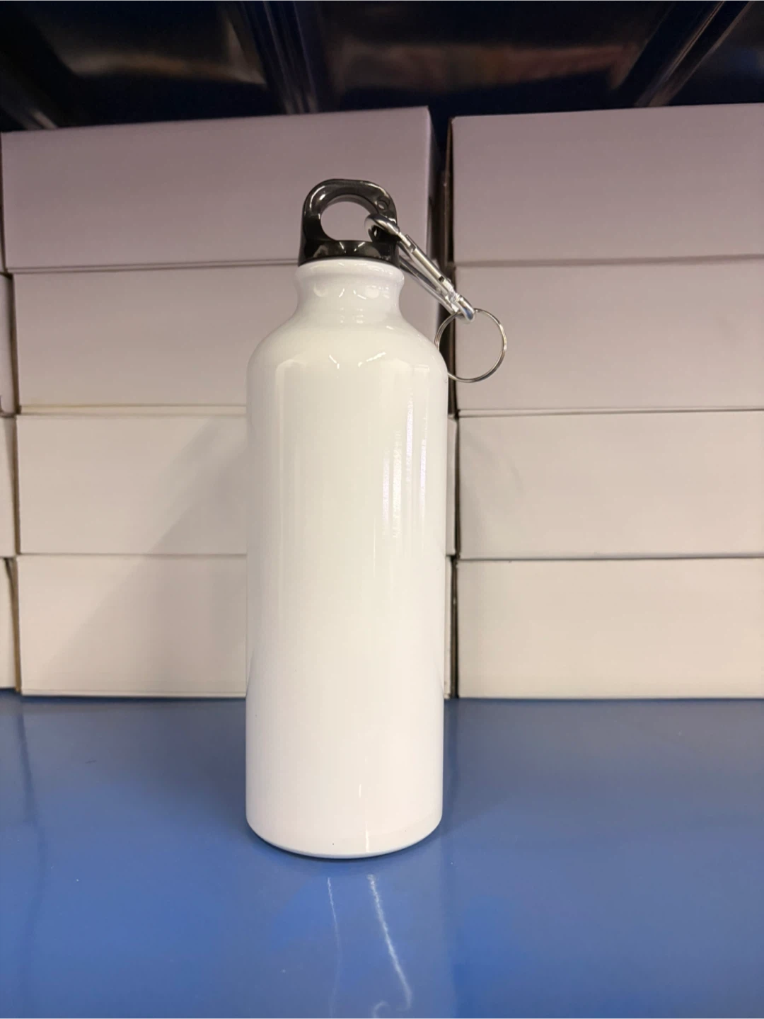 $15 White Metal Water Bottle with Carabiner Clip