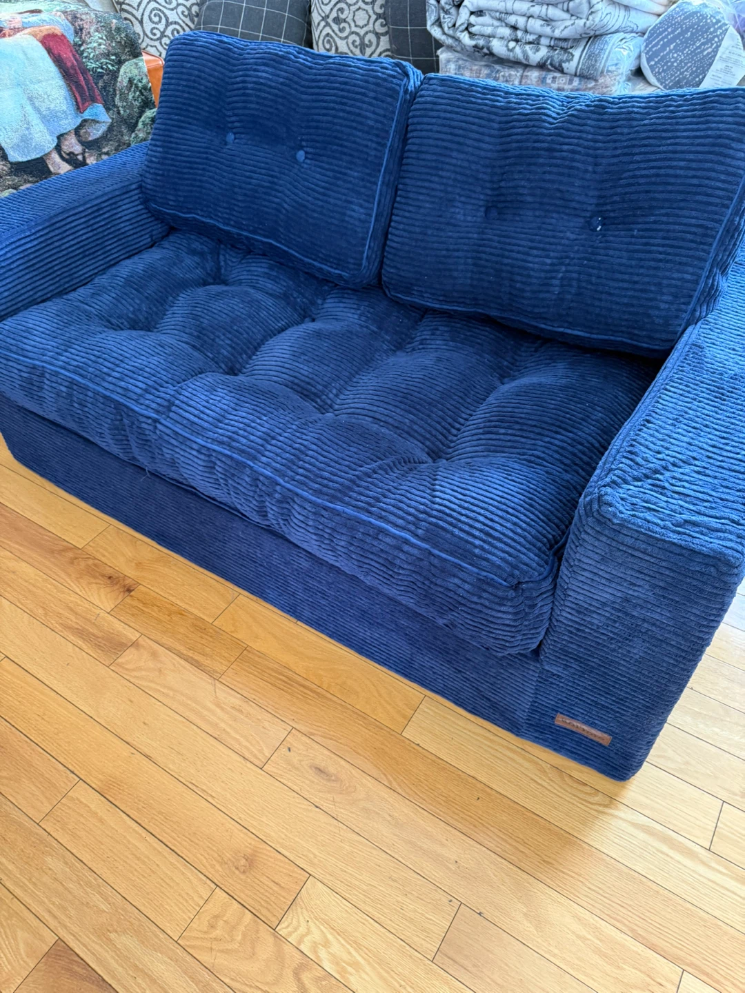 Navy Blue Corduroy Loveseat - photo 5