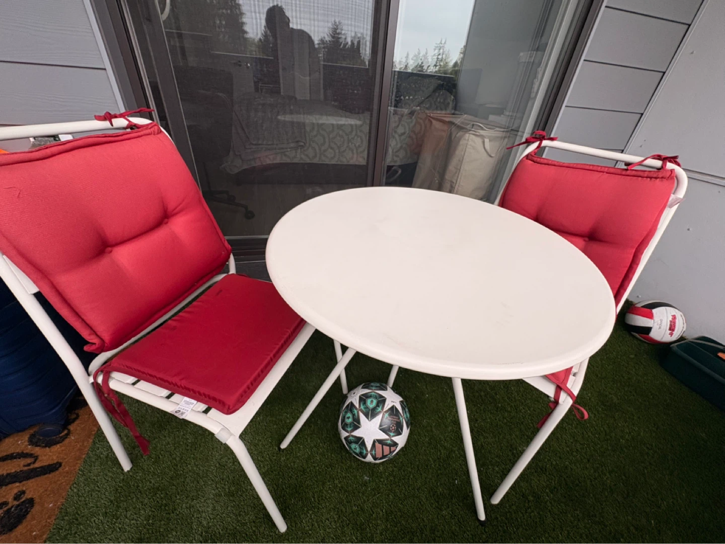 Patio Bistro Set with Red Cushions