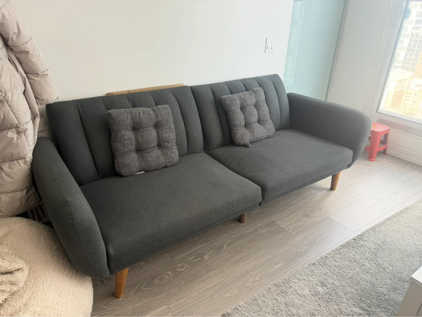 Dark Grey Futon Sofa (Pillows not included)