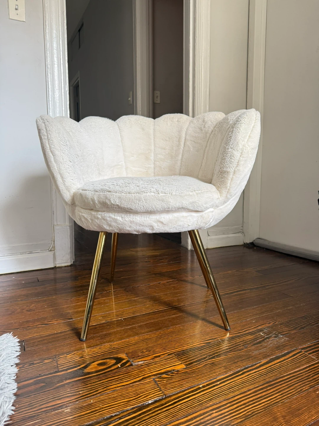 Set of Two White Fluffy Accent Chair with Gold Legs