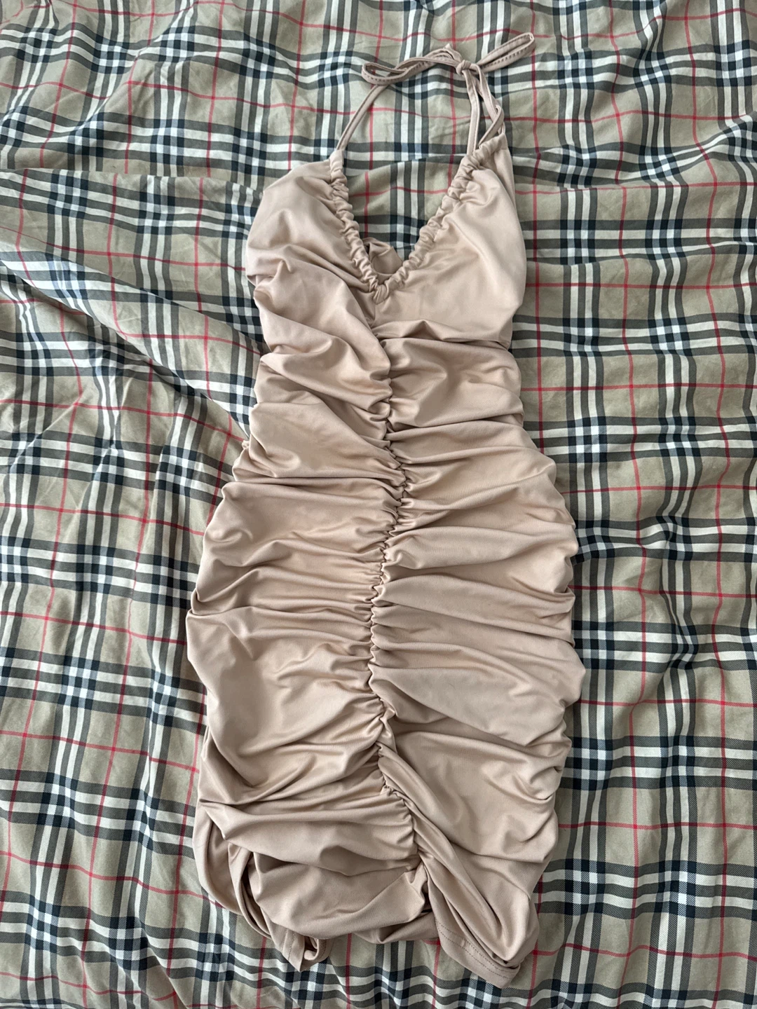 Ruched Halter Neck Dress - Nude - photo 2