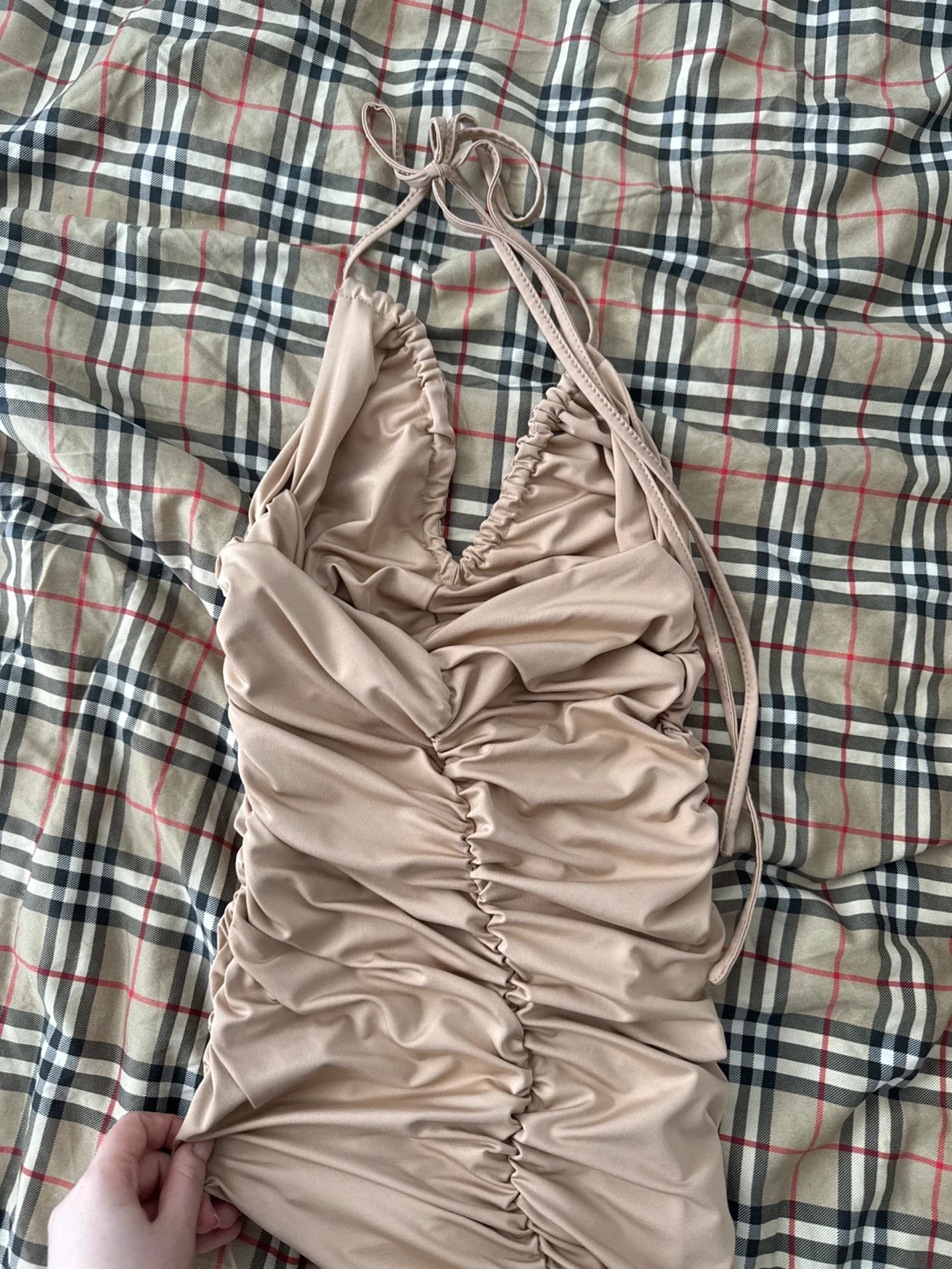 Ruched Halter Neck Dress - Nude - photo 3