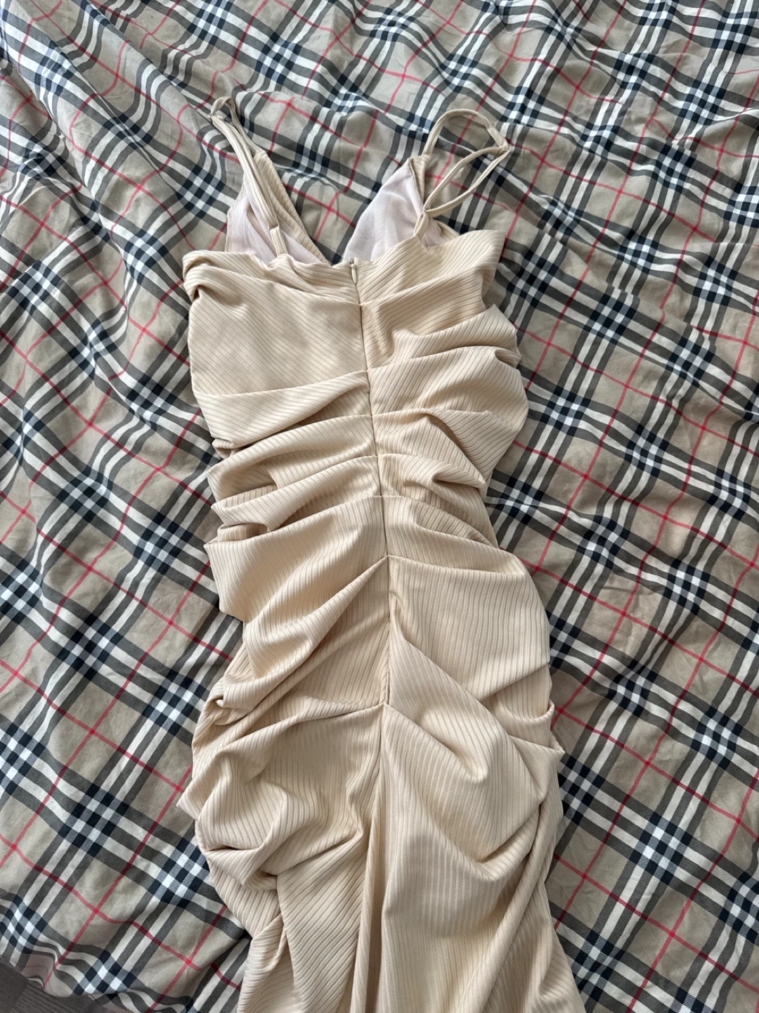 Hudichaia Ruched Button Front Midi Dress Beige Size Small - photo 4