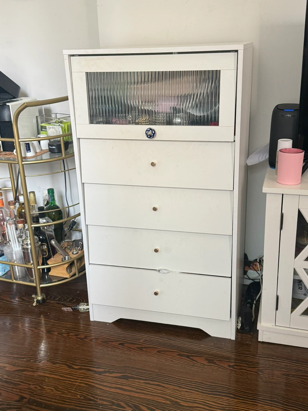White Dresser with Glass Top Cabinet