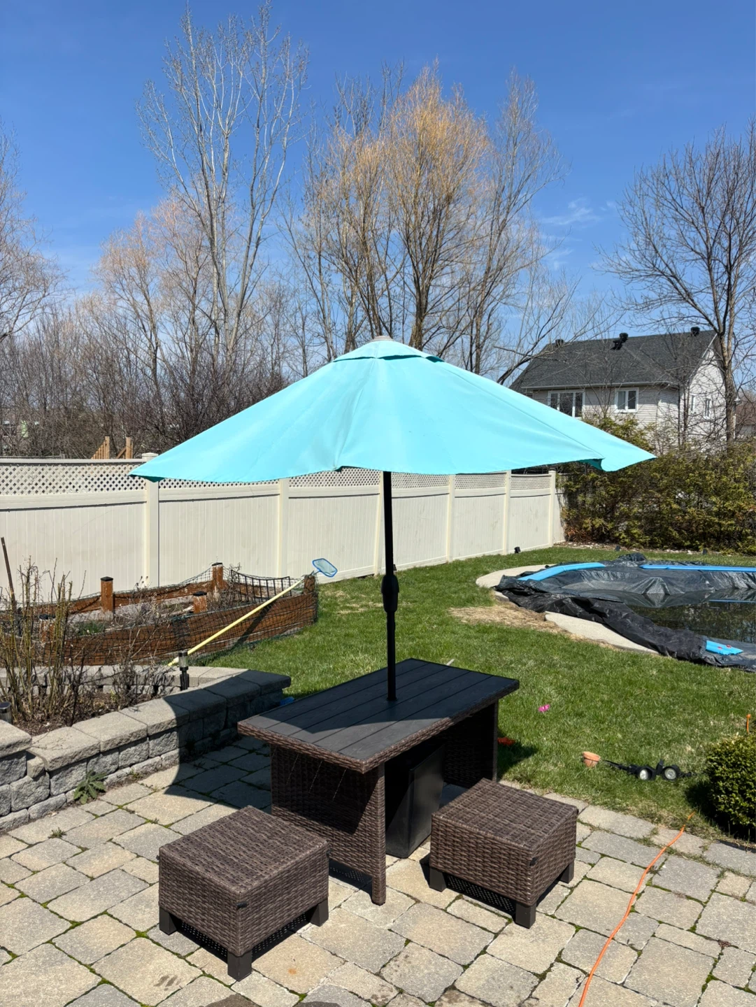 Patio Table and Umbrella Set with 2 Ottomans - photo 5