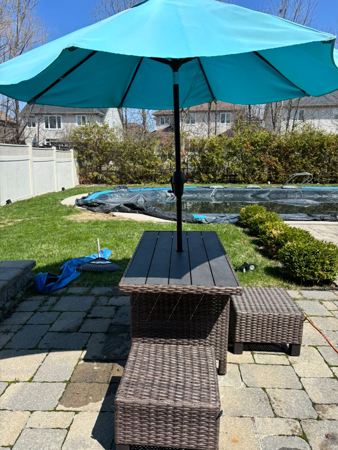 Patio Table and Umbrella Set with 2 Ottomans - photo 3