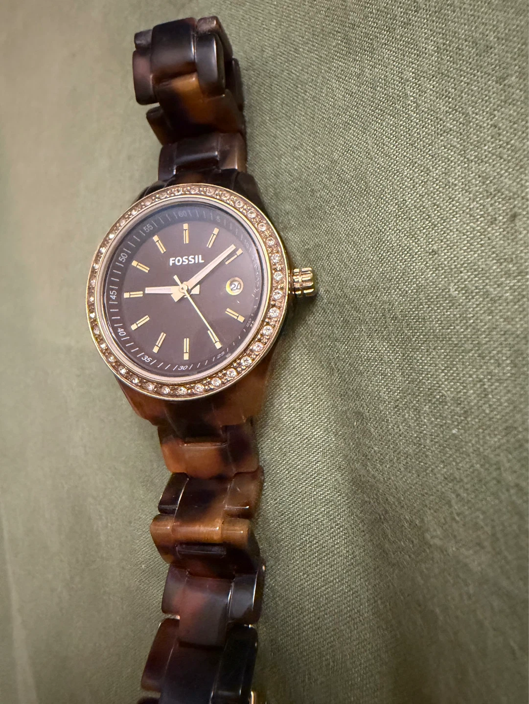 Fossil Tortoise Shell Watch with Crystal Bezel