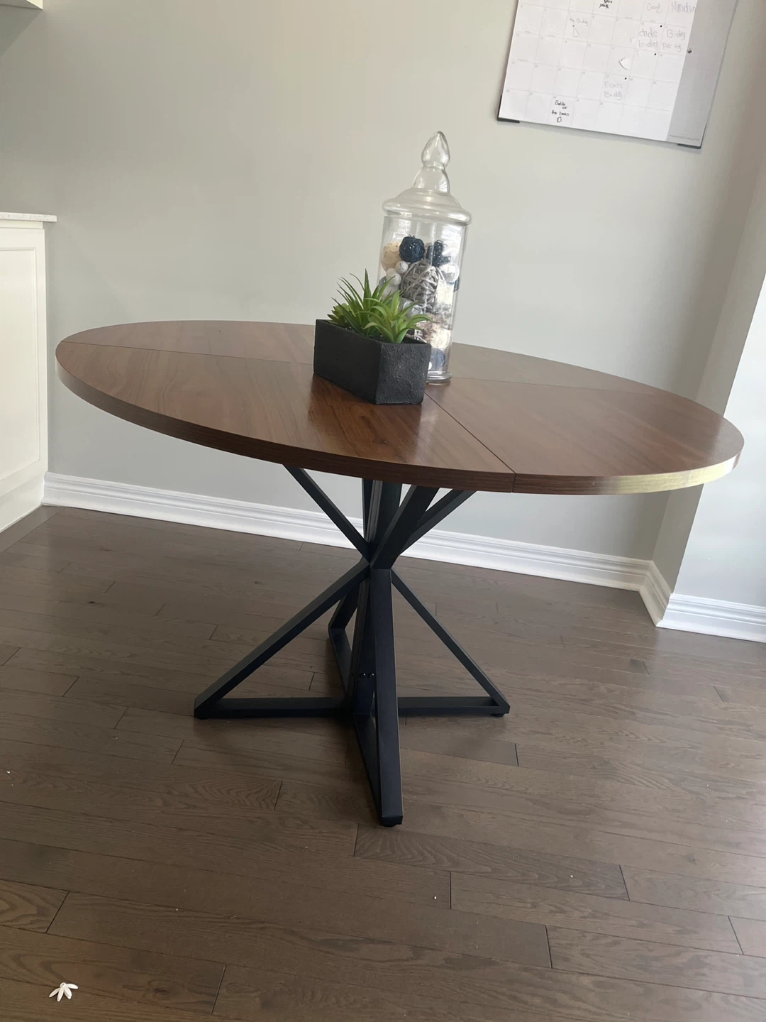 Round Wooden Dining Table with Black Metal Base - photo 2