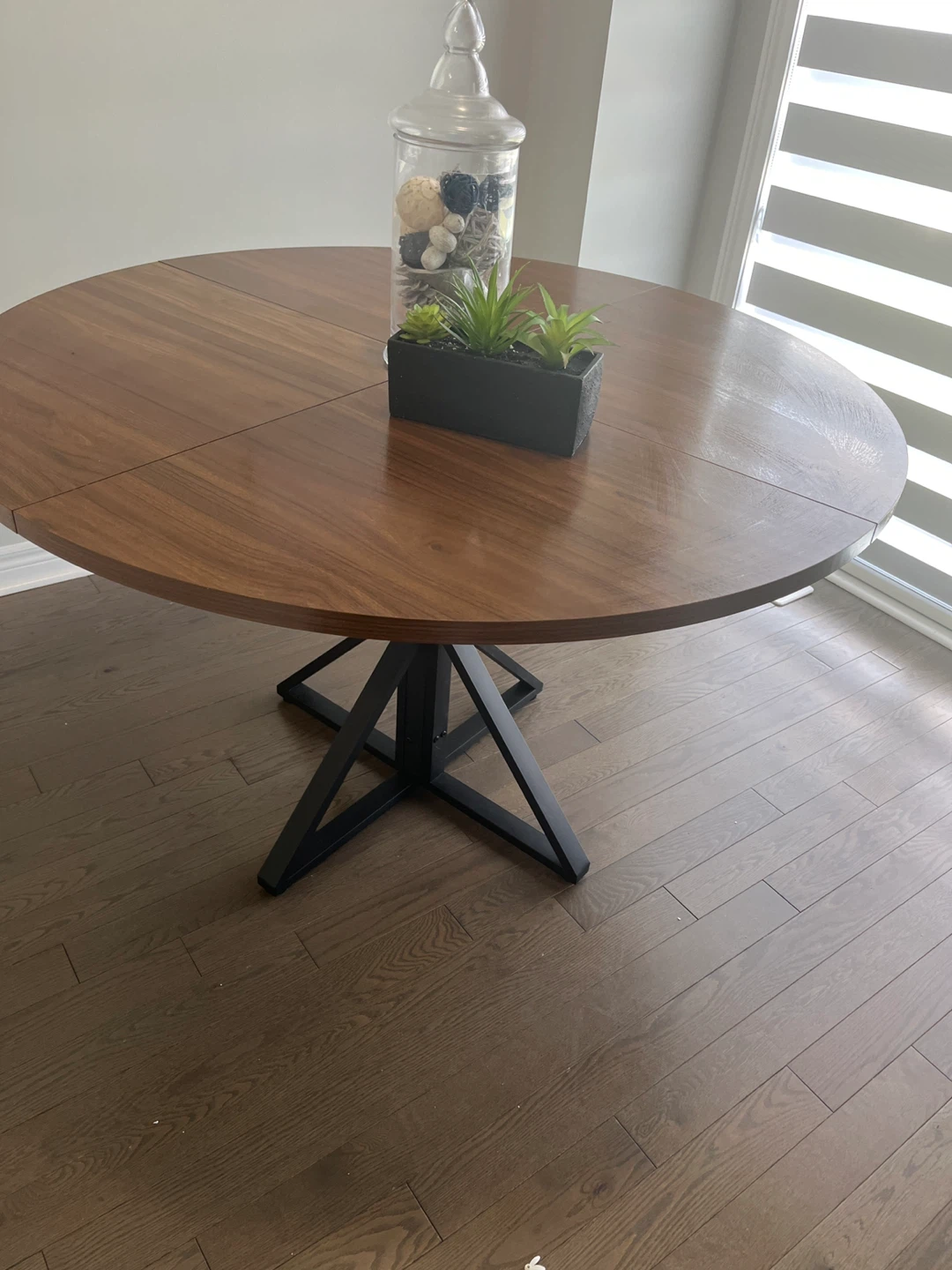 Round Wooden Dining Table with Black Metal Base - photo 3
