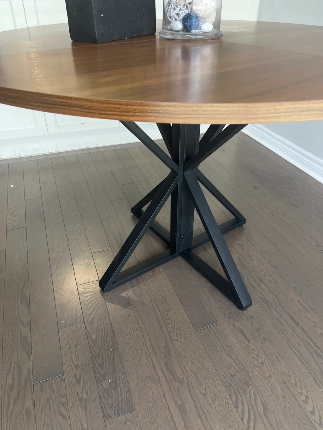Round Wooden Dining Table with Black Metal Base - photo 4