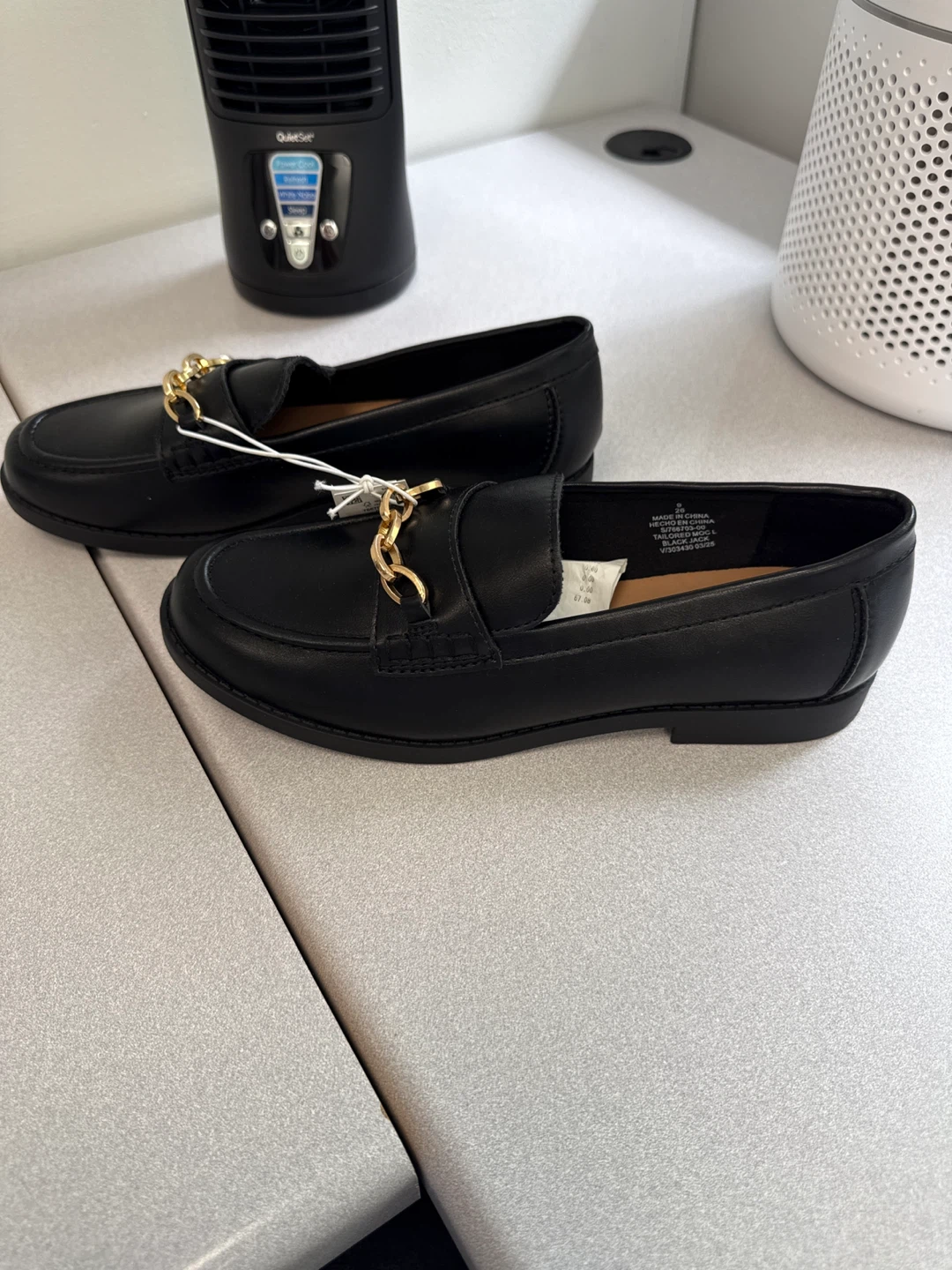 Black Loafers with Gold Chain Detail