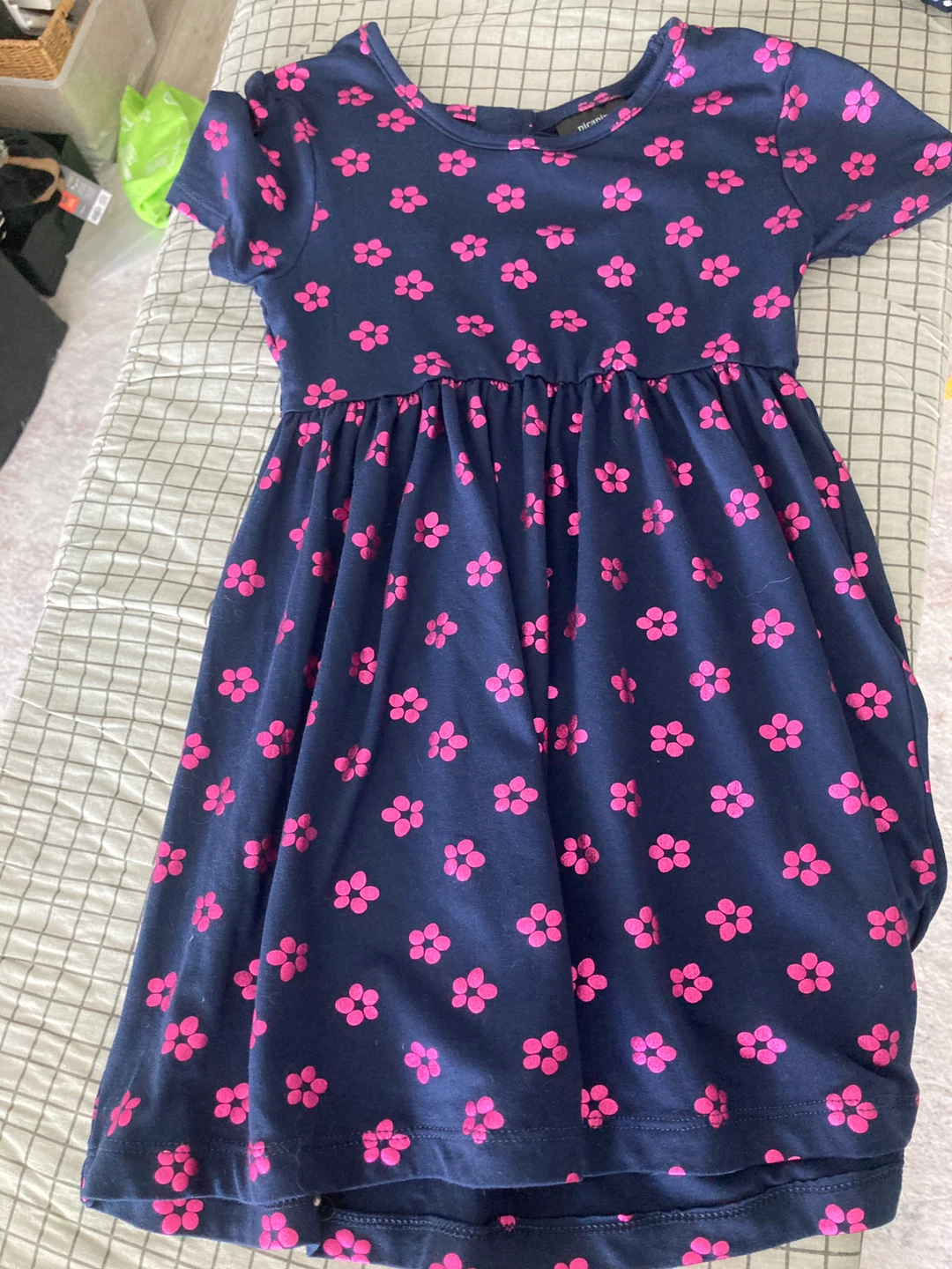Picapino Girls Dress Size 4 Navy Blue with Pink Flowers