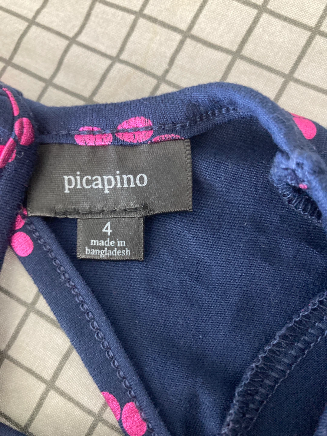 Picapino Girls Dress Size 4 Navy Blue with Pink Flowers - photo 2