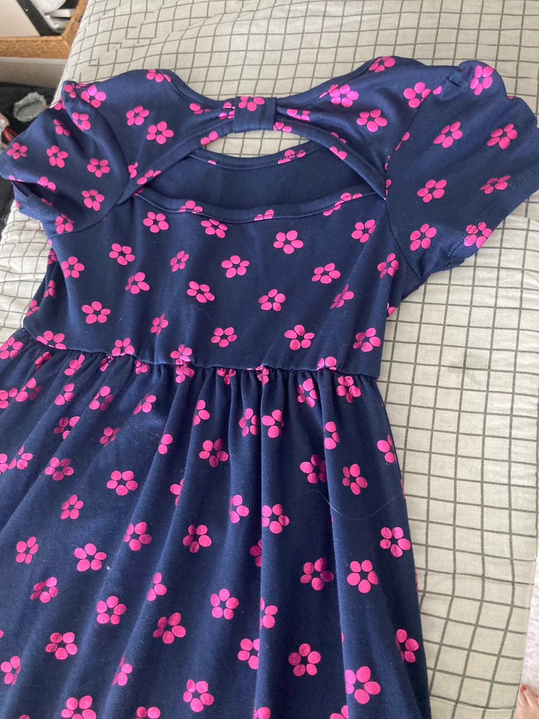 Picapino Girls Dress Size 4 Navy Blue with Pink Flowers - photo 3