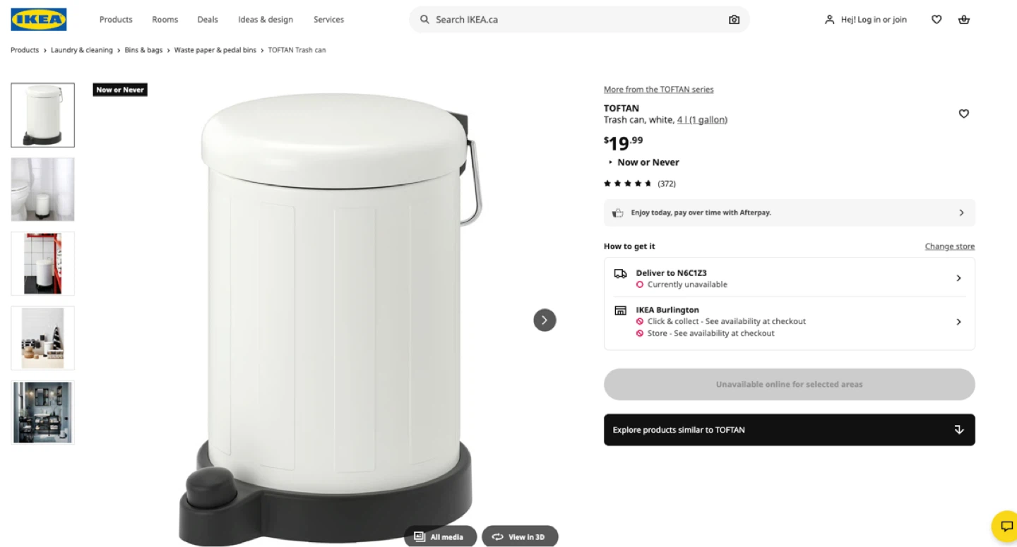 IKEA TOFTAN Trash Can - White, 4L - photo 5
