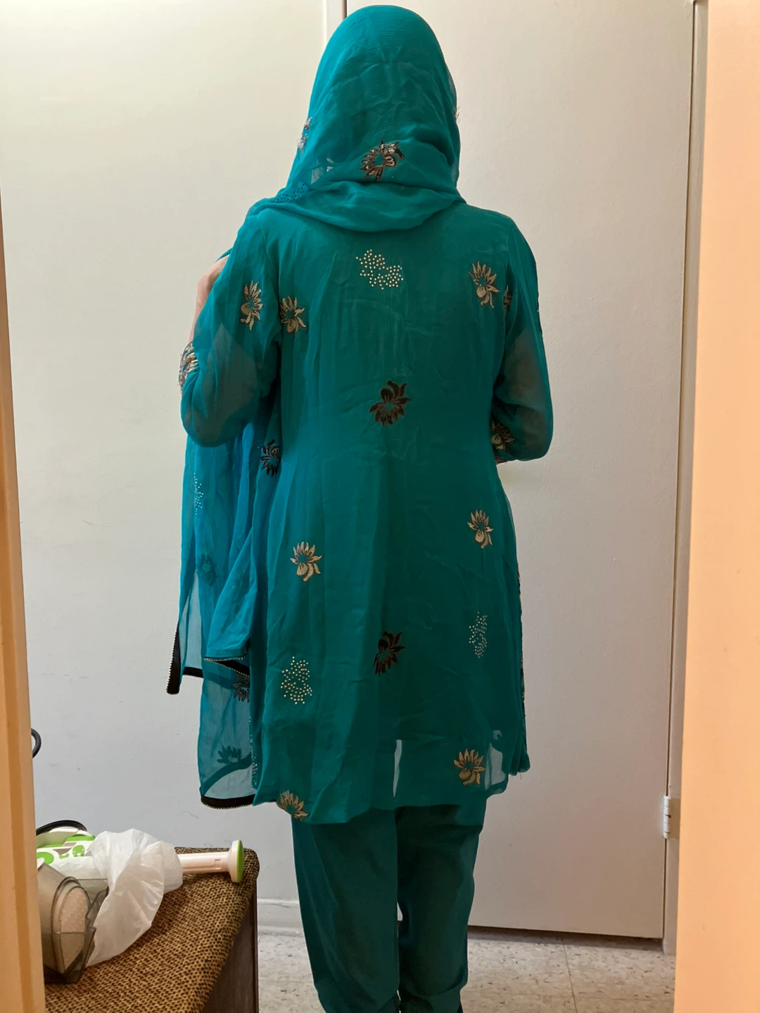 Teal Embroidered Salwar Kameez with Dupatta - photo 2