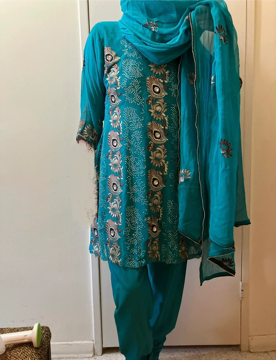 Teal Embroidered Salwar Kameez with Dupatta