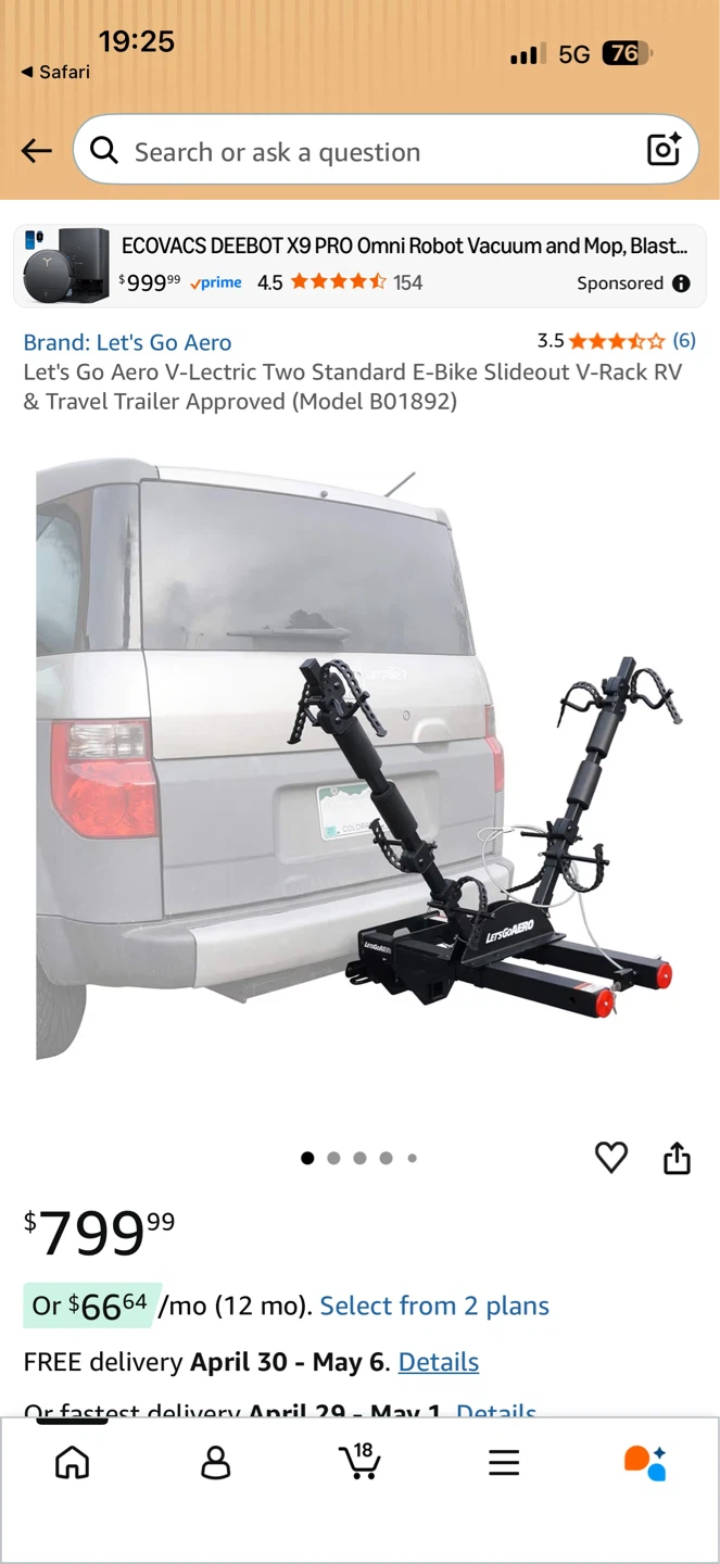 Let's Go Aero V-Lectric Two Standard E-Bike Carrier