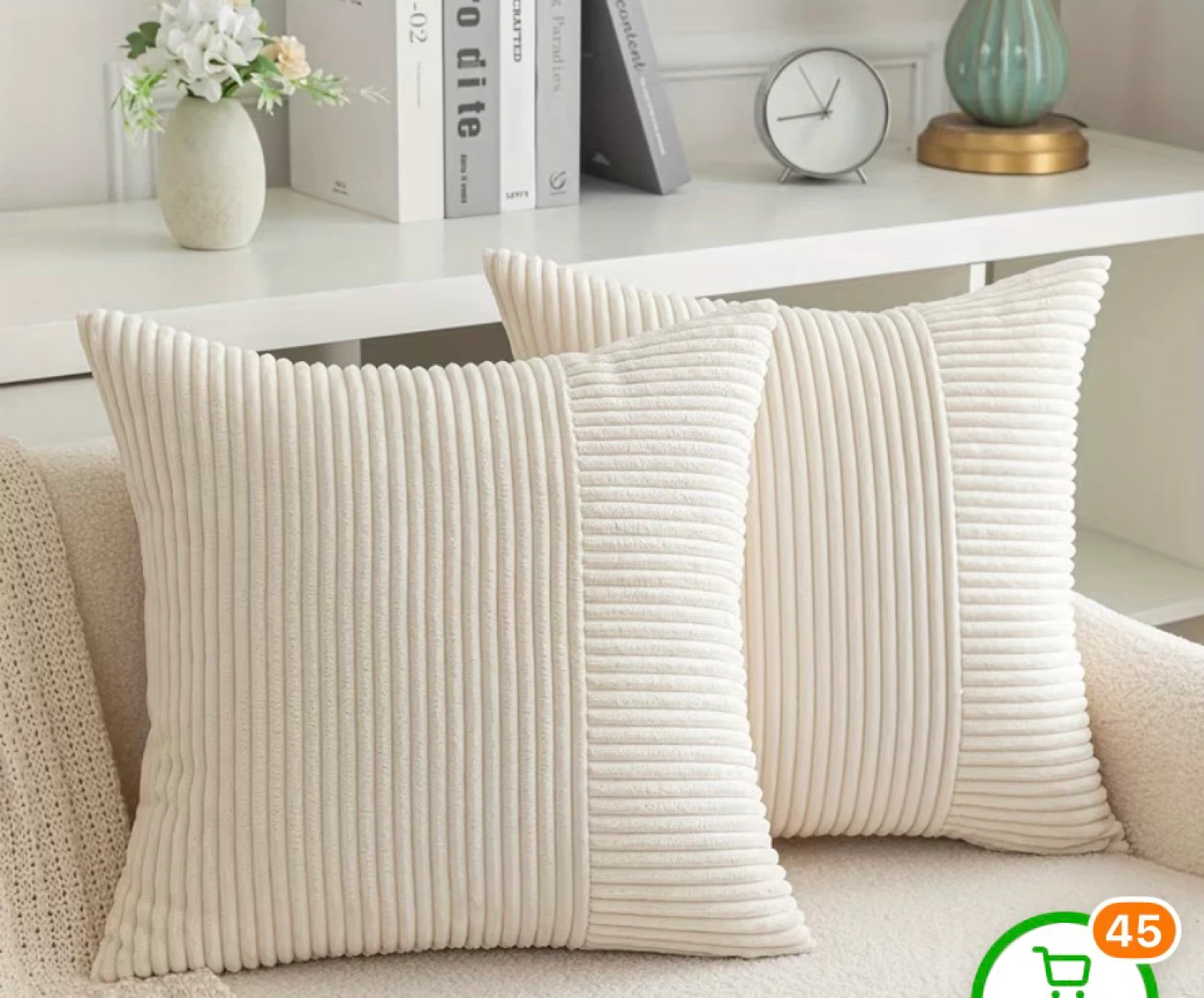 Set of 2 Cream Corduroy Throw Pillows