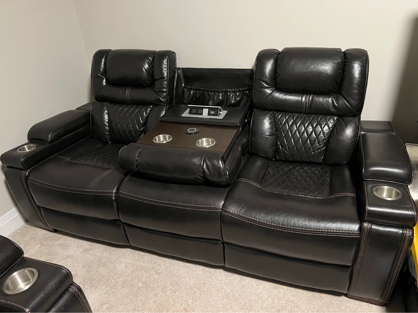 Executive Leather Power Reclining Love Seat w/ Console & LED - photo 4