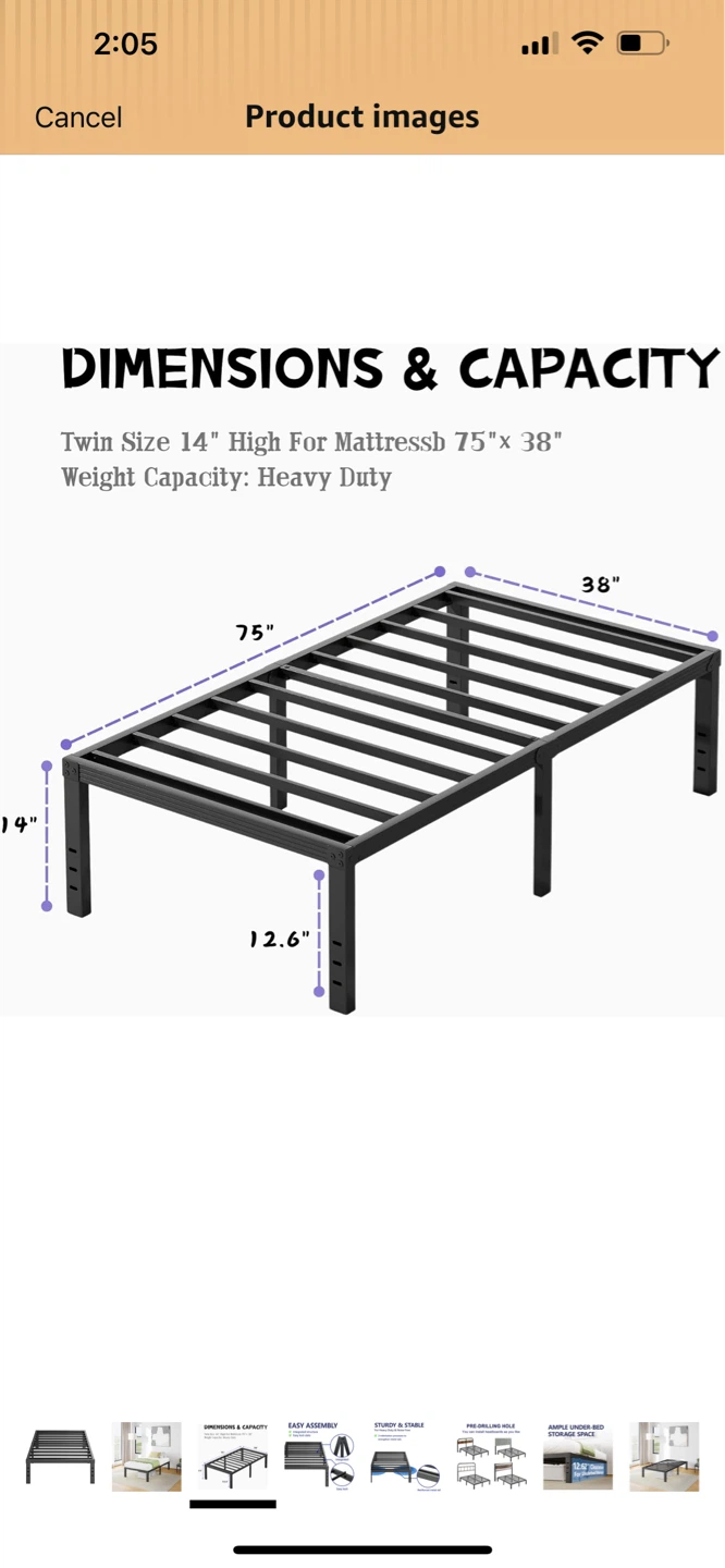 Allewie Twin Size 14" High Bed Frame