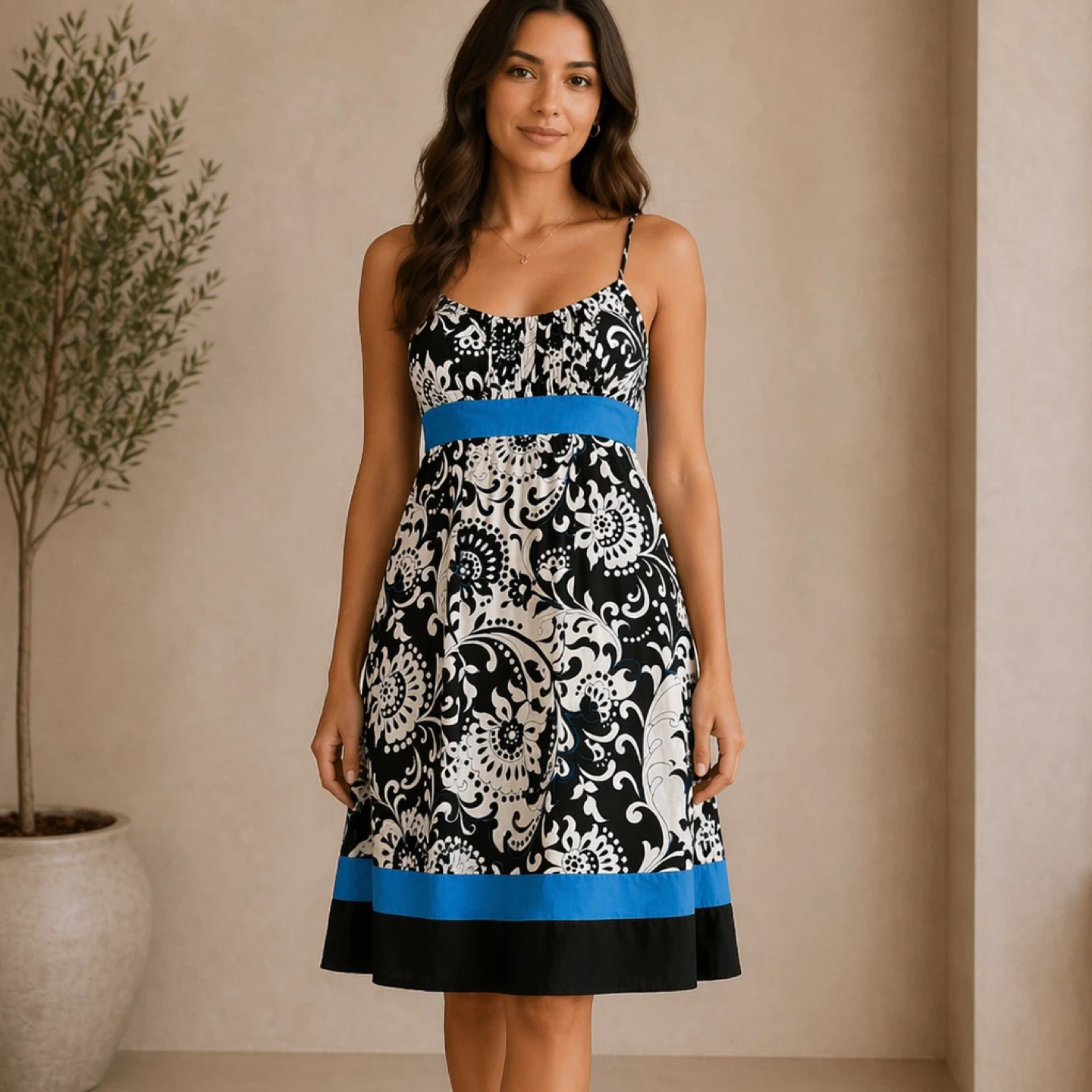 Vintage Jessica Y2K Black White Floral Sundress 16 Petite Cotton