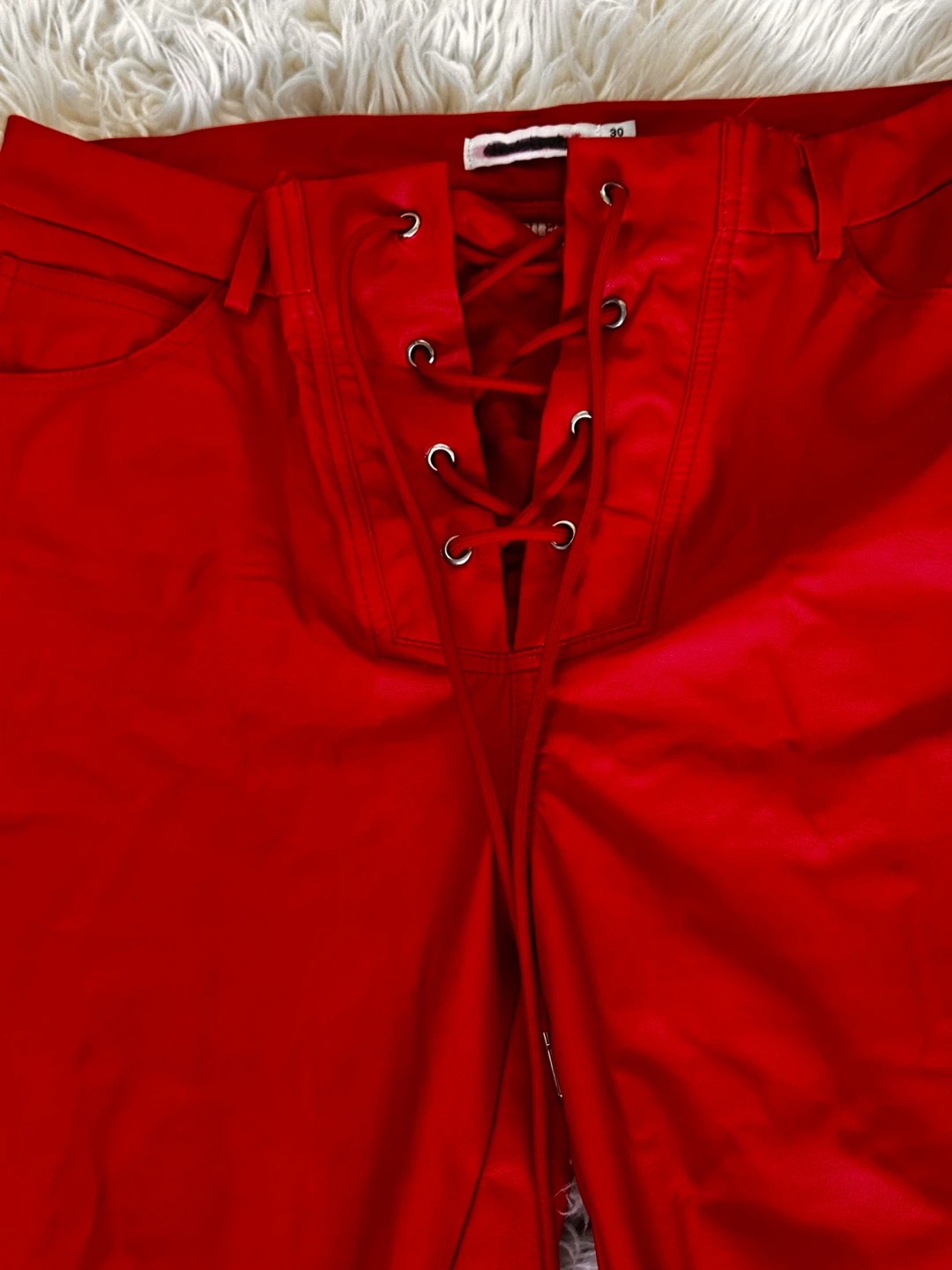 Shoedazzle Red Faux Leather Lace-Up Pants