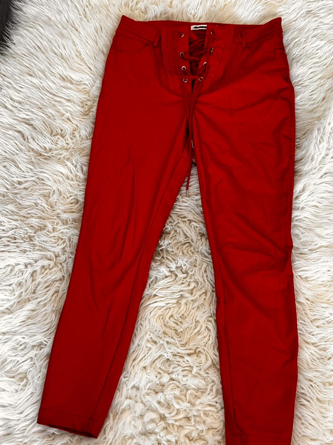 Shoedazzle Red Faux Leather Lace-Up Pants - photo 3