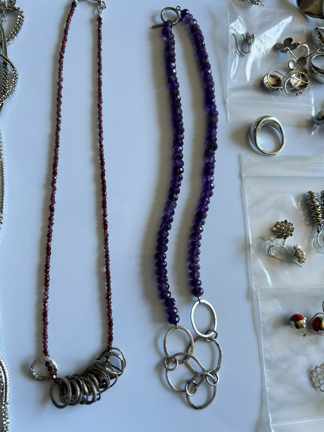 🌱Amethyst beaded necklace with silver-tone rings - photo 2