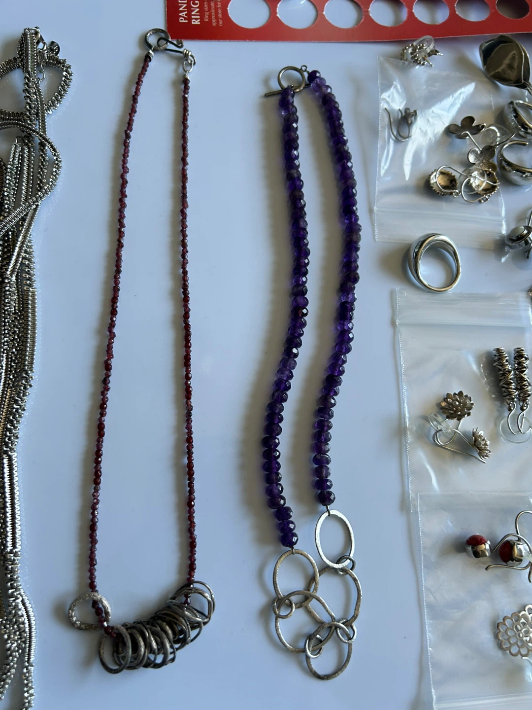 🌱Amethyst beaded necklace with silver-tone rings - photo 3