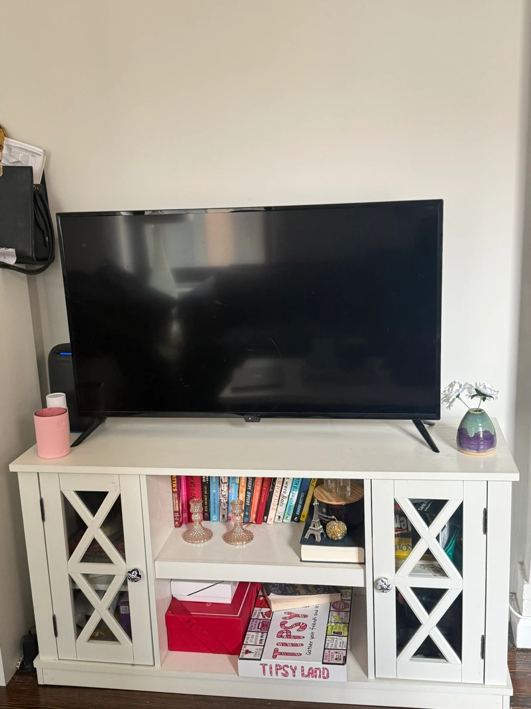 White Farmhouse Style TV Stand with Storage - photo 2
