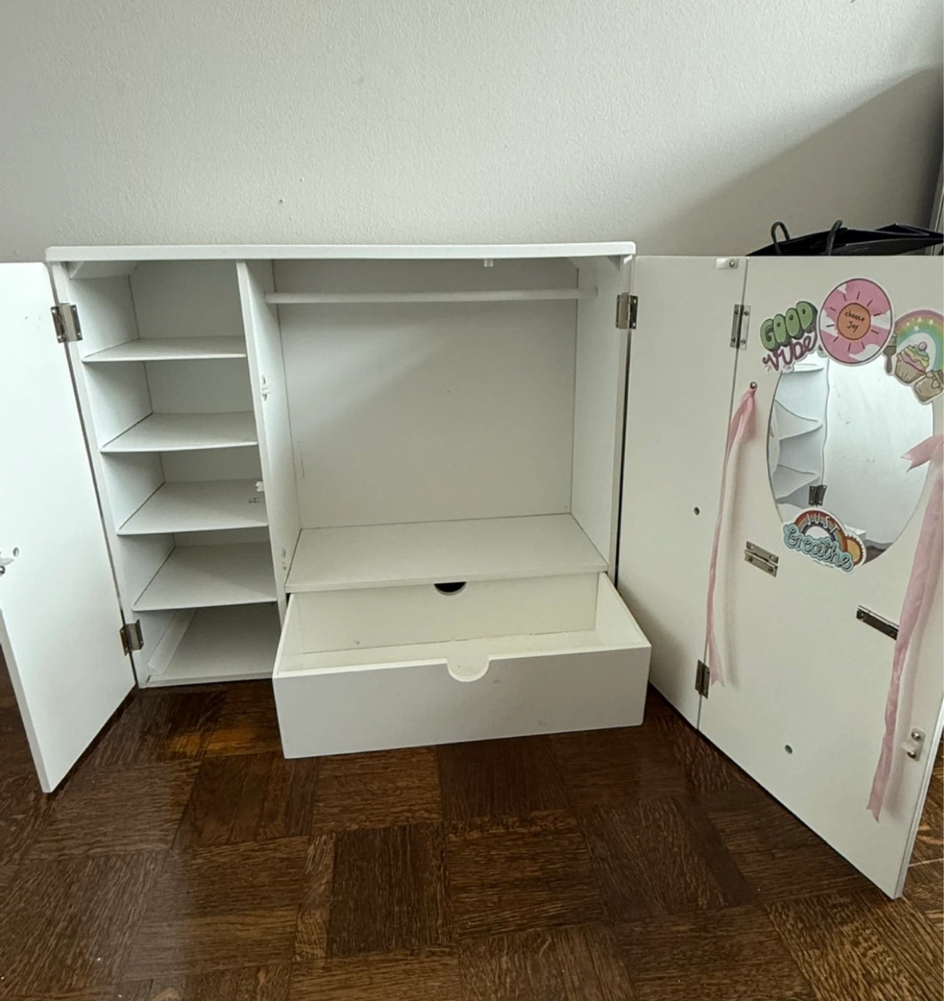 White Kids dollhouse Wardrobe with Mirror - photo 2