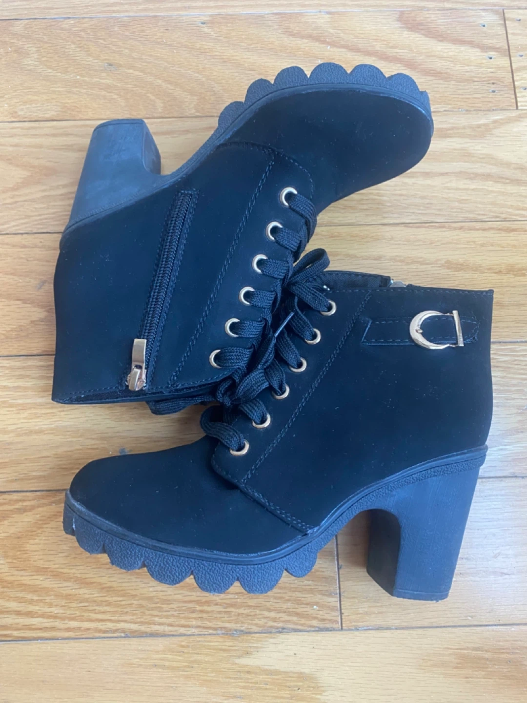Black Lace-Up Heeled Ankle Boots Size 36