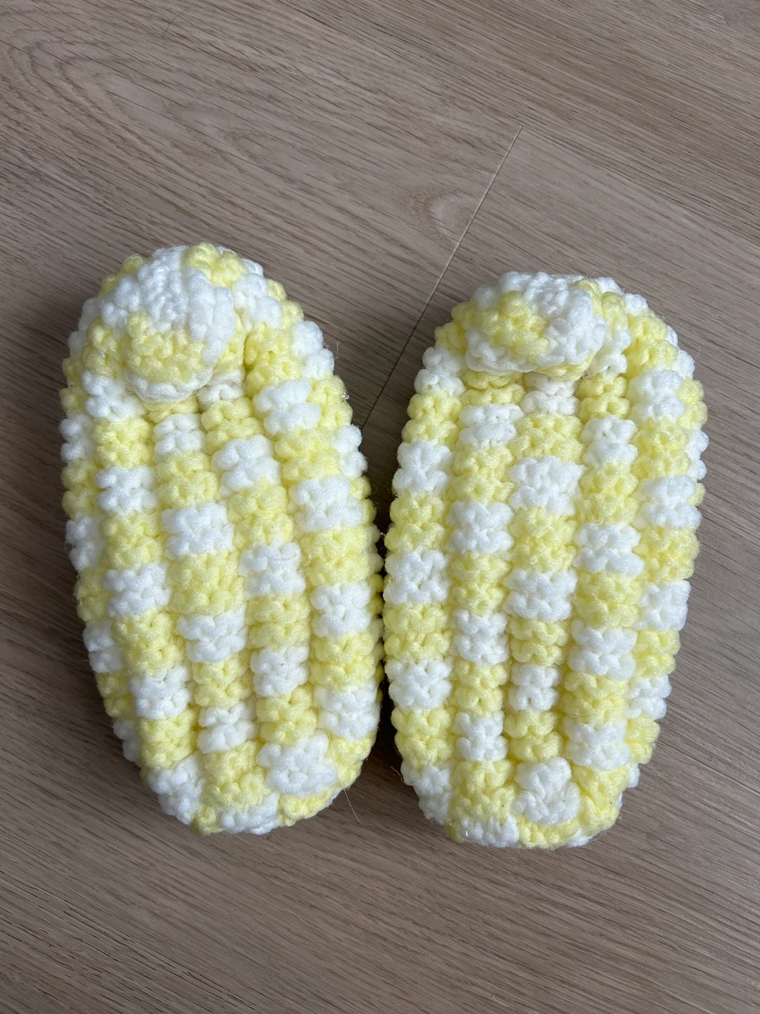 Handmade Crochet Slippers -Yellow & White Gingham - photo 3